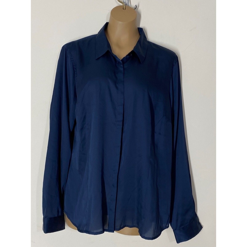 Van Heusen Studio Women's Silky Men's Style‎ Shirt Blue Blouse XXL